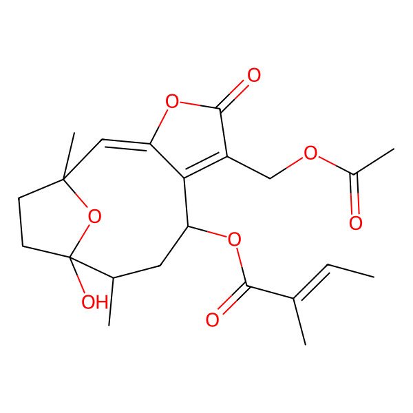 2D Structure of [6-(Acetyloxymethyl)-11-hydroxy-1,10-dimethyl-5-oxo-4,14-dioxatricyclo[9.2.1.03,7]tetradeca-2,6-dien-8-yl] 2-methylbut-2-enoate