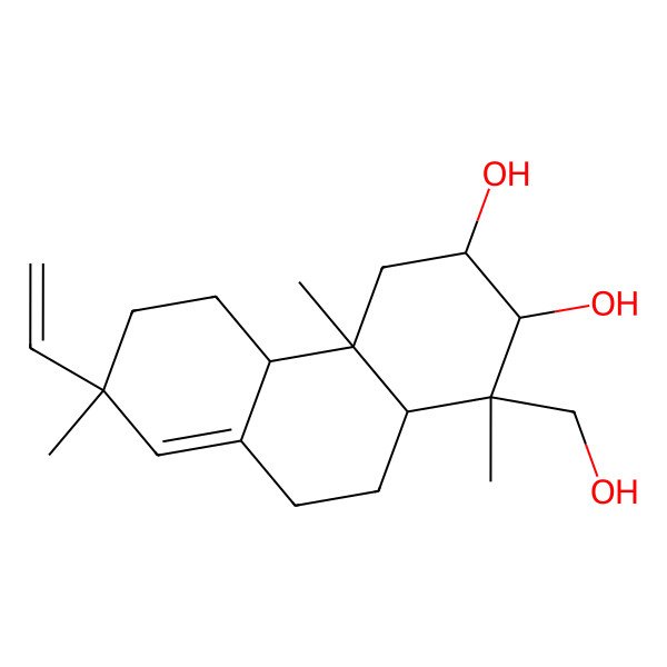 2D Structure of (1R,2R,3R,4aR,4bS,7R,10aR)-7-ethenyl-1-(hydroxymethyl)-1,4a,7-trimethyl-3,4,4b,5,6,9,10,10a-octahydro-2H-phenanthrene-2,3-diol