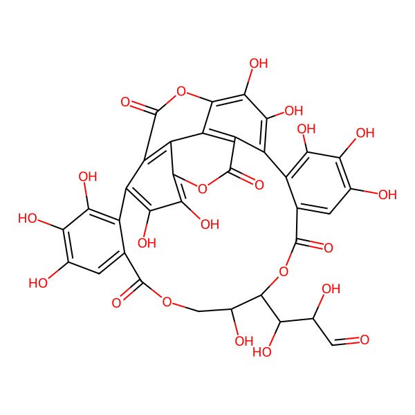 2D Structure of (2R,3R)-2,3-dihydroxy-3-[(10R,11S)-3,4,5,11,17,18,19,22,23,34,35-undecahydroxy-8,14,26,31-tetraoxo-9,13,25,32-tetraoxaheptacyclo[25.8.0.02,7.015,20.021,30.024,29.028,33]pentatriaconta-1(35),2,4,6,15,17,19,21,23,27,29,33-dodecaen-10-yl]propanal