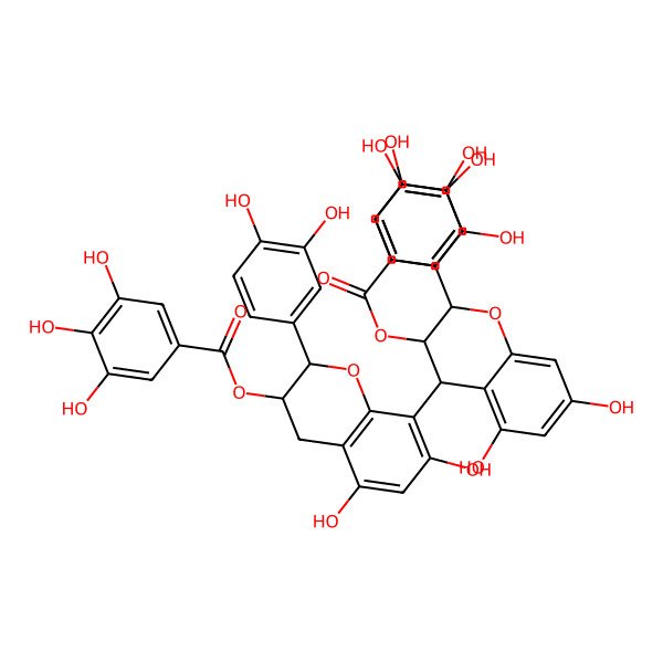 2D Structure of [(2S,3S)-2-(3,4-dihydroxyphenyl)-8-[(2S,3S,4S)-2-(3,4-dihydroxyphenyl)-5,7-dihydroxy-3-(3,4,5-trihydroxybenzoyl)oxy-3,4-dihydro-2H-chromen-4-yl]-5,7-dihydroxy-3,4-dihydro-2H-chromen-3-yl] 3,4,5-trihydroxybenzoate