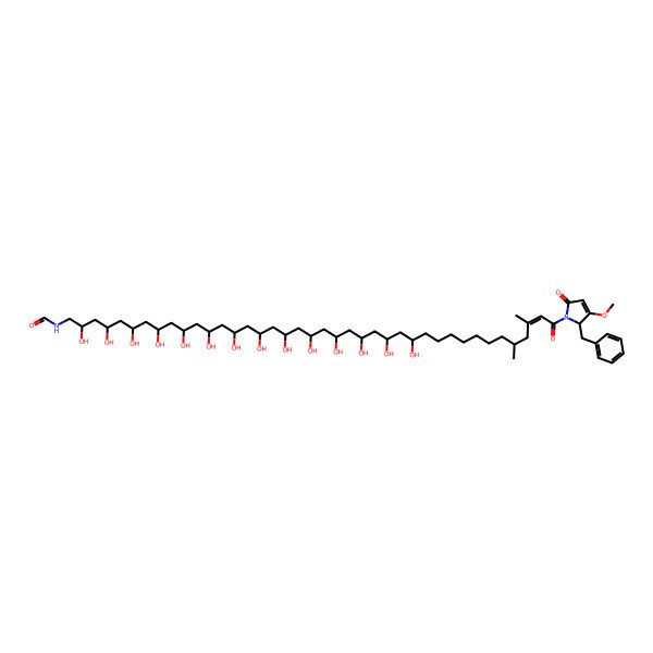 2D Structure of N-[(Z,2S,4R,6R,8R,10R,12R,14R,16R,18R,20R,22R,24R,26R,28S,36R)-40-[(2S)-2-benzyl-3-methoxy-5-oxo-2H-pyrrol-1-yl]-2,4,6,8,10,12,14,16,18,20,22,24,26,28-tetradecahydroxy-36,38-dimethyl-40-oxotetracont-38-enyl]formamide