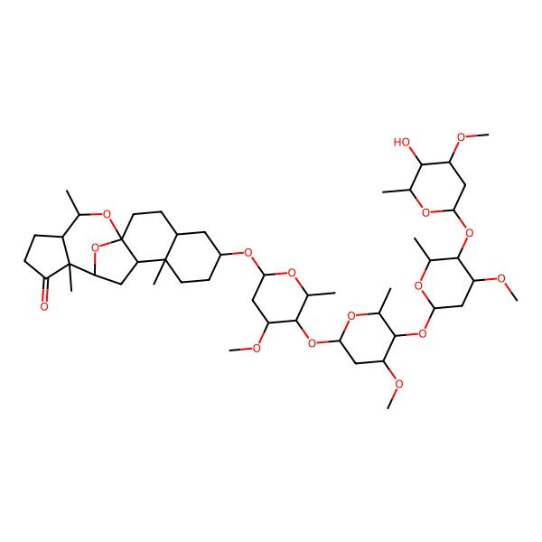 2D Structure of 6-[5-[5-[5-(5-Hydroxy-4-methoxy-6-methyloxan-2-yl)oxy-4-methoxy-6-methyloxan-2-yl]oxy-4-methoxy-6-methyloxan-2-yl]oxy-4-methoxy-6-methyloxan-2-yl]oxy-9,13,18-trimethyl-19,20-dioxapentacyclo[10.7.1.01,10.04,9.013,17]icosan-14-one