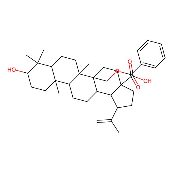 2D Structure of 5a-(Benzoyloxymethyl)-9-hydroxy-5b,8,8,11a-tetramethyl-1-prop-1-en-2-yl-1,2,3,4,5,6,7,7a,9,10,11,11b,12,13,13a,13b-hexadecahydrocyclopenta[a]chrysene-3a-carboxylic acid