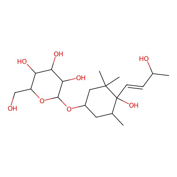 2D Structure of (2R,3R,4S,5S,6R)-2-[(1S,4S,5R)-4-hydroxy-4-[(E,3S)-3-hydroxybut-1-enyl]-3,3,5-trimethylcyclohexyl]oxy-6-(hydroxymethyl)oxane-3,4,5-triol