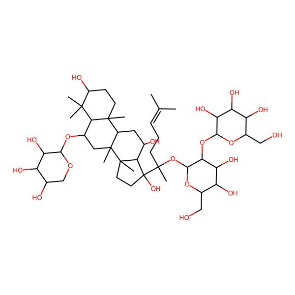 2D Structure of (3b,6a,12b,17a,20S)-Dammar-24-ene-3,6,12,17,20-pentol 20-[glucosyl-(1->2)-glucoside] 6-xyloside