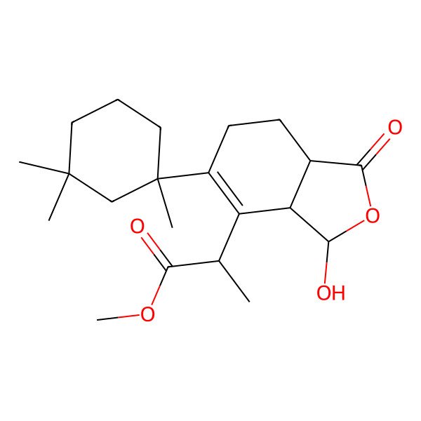 2D Structure of methyl (2R)-2-[(3R,3aR,7aR)-3-hydroxy-1-oxo-5-[(1S)-1,3,3-trimethylcyclohexyl]-3a,6,7,7a-tetrahydro-3H-2-benzofuran-4-yl]propanoate