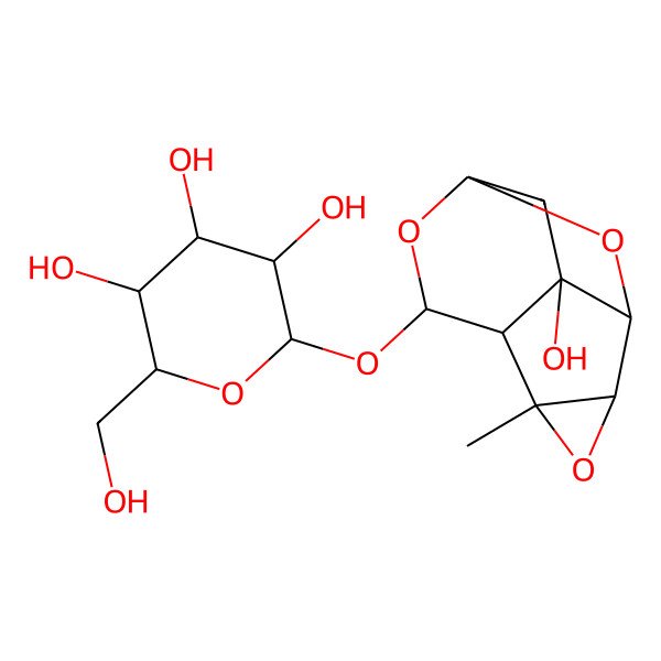 2D Structure of (2R,3R,4R,5S,6S)-2-(hydroxymethyl)-6-[[(1S,2S,4R,5S,6S,8R,10S)-10-hydroxy-4-methyl-3,7,11-trioxatetracyclo[6.2.1.02,4.05,10]undecan-6-yl]oxy]oxane-3,4,5-triol