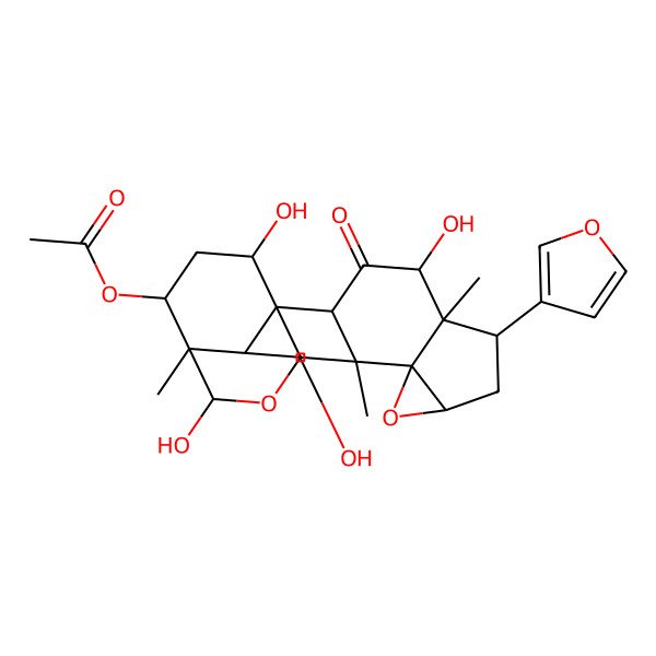 2D Structure of [(1S,2R,4R,5R,6S,8R,10S,11S,12R,14R,15R,16R,19S,21R)-6-(furan-3-yl)-4,12,16,19-tetrahydroxy-5,11,15-trimethyl-3-oxo-9,17-dioxahexacyclo[13.3.3.01,14.02,11.05,10.08,10]henicosan-21-yl] acetate