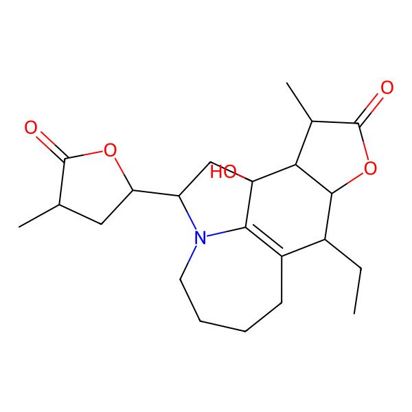 2D Structure of (1S,3S,10R,11R,14R,15R)-10-ethyl-1-hydroxy-14-methyl-3-[(2S,4S)-4-methyl-5-oxooxolan-2-yl]-12-oxa-4-azatetracyclo[7.6.1.04,16.011,15]hexadec-9(16)-en-13-one