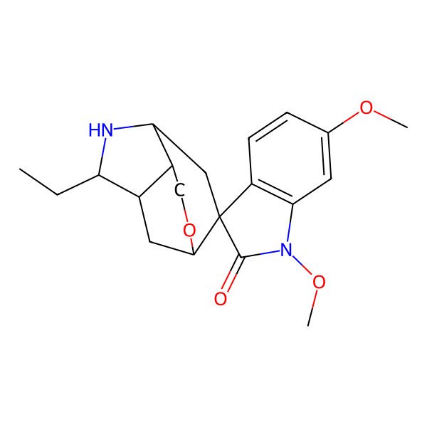2D Structure of (1S,2S,6R,7R)-6-ethyl-1',6'-dimethoxyspiro[10-oxa-5-azatricyclo[5.3.1.04,8]undecane-2,3'-indole]-2'-one