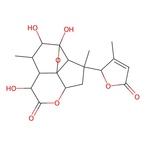 2D Structure of 8,11,12-trihydroxy-3,10-dimethyl-3-(3-methyl-5-oxo-2H-furan-2-yl)-6,13-dioxatetracyclo[7.5.0.01,5.02,12]tetradecan-7-one