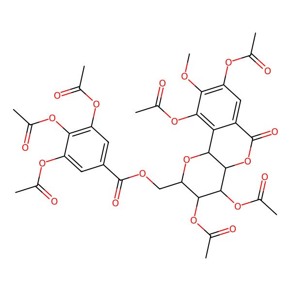 2D Structure of (3,4,8,10-tetraacetyloxy-9-methoxy-6-oxo-3,4,4a,10b-tetrahydro-2H-pyrano[3,2-c]isochromen-2-yl)methyl 3,4,5-triacetyloxybenzoate