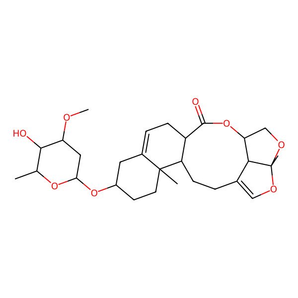 2D Structure of (4S,5R,8S,13S,16S,19R,22R)-8-[(2R,4R,5R,6R)-5-hydroxy-4-methoxy-6-methyloxan-2-yl]oxy-5,19-dimethyl-15,18,20-trioxapentacyclo[14.5.1.04,13.05,10.019,22]docosa-1(21),10-dien-14-one