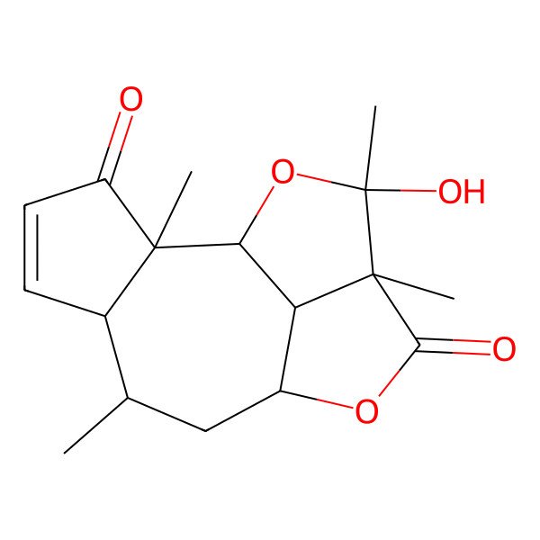 2D Structure of (1R,2R,6R,7R,9S,12R,13S,15R)-13-hydroxy-2,7,12,13-tetramethyl-10,14-dioxatetracyclo[7.5.1.02,6.012,15]pentadec-4-ene-3,11-dione