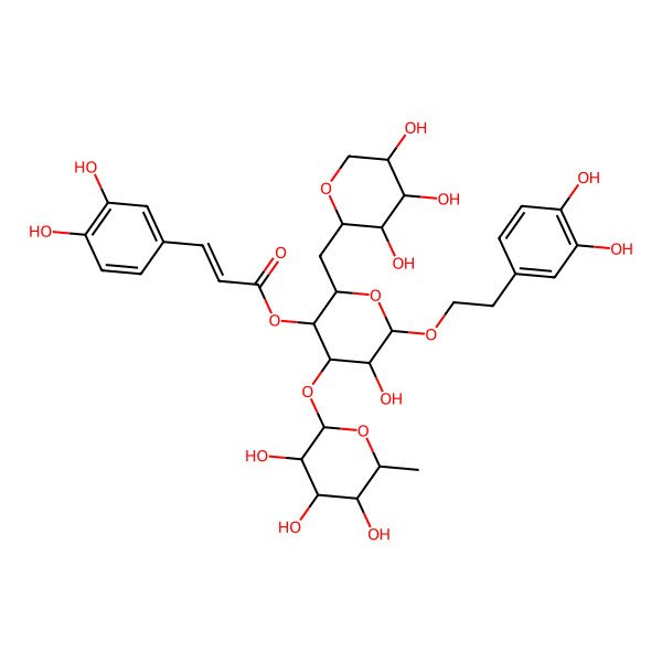 2D Structure of [(2R,3R,4R,5R,6R)-6-[2-(3,4-dihydroxyphenyl)ethoxy]-5-hydroxy-4-[(2S,3R,4R,5R,6S)-3,4,5-trihydroxy-6-methyloxan-2-yl]oxy-2-[[(2R,3R,4S,5S)-3,4,5-trihydroxyoxan-2-yl]methyl]oxan-3-yl] (E)-3-(3,4-dihydroxyphenyl)prop-2-enoate