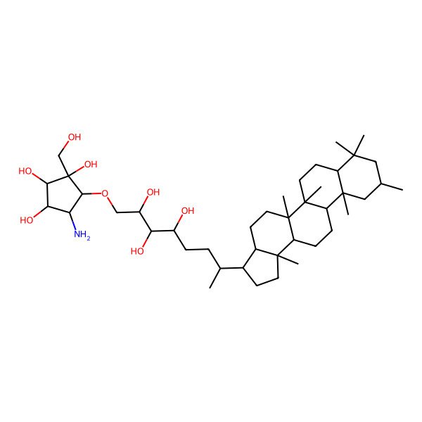 2D Structure of 5-[7-(5a,5b,8,8,10,11a,13b-Heptamethyl-1,2,3,3a,4,5,6,7,7a,9,10,11,11b,12,13,13a-hexadecahydrocyclopenta[a]chrysen-3-yl)-2,3,4-trihydroxyoctoxy]-4-amino-1-(hydroxymethyl)cyclopentane-1,2,3-triol