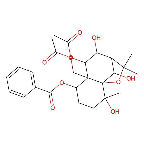 2D Structure of [7-Acetyloxy-6-(acetyloxymethyl)-2,8,12-trihydroxy-2,10,10-trimethyl-11-oxatricyclo[7.2.1.01,6]dodecan-5-yl] benzoate