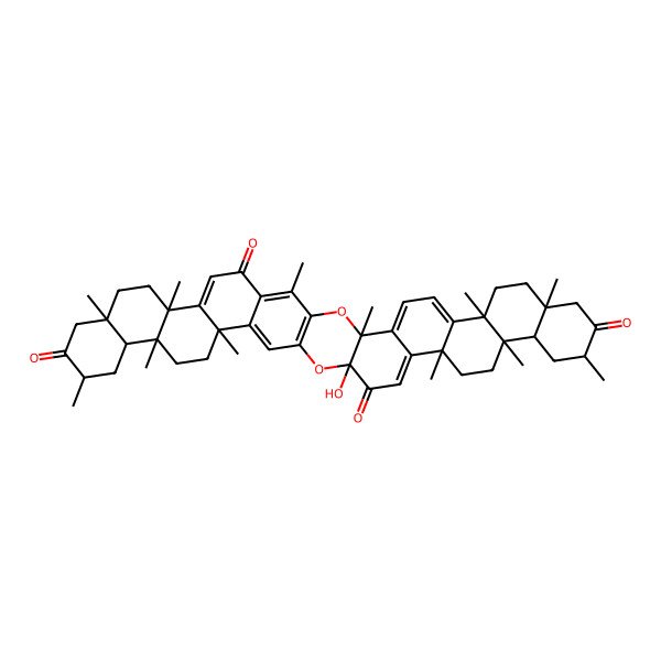 2D Structure of (3S,8S,11S,14R,16R,17S,20R,24S,29R,32S,33S,35R,38S,41S)-24-hydroxy-3,8,11,14,17,20,29,32,35,38,41,46-dodecamethyl-2,25-dioxaundecacyclo[24.20.0.03,24.04,21.07,20.08,17.011,16.028,45.029,42.032,41.033,38]hexatetraconta-1(26),4,6,21,27,42,45-heptaene-13,23,36,44-tetrone
