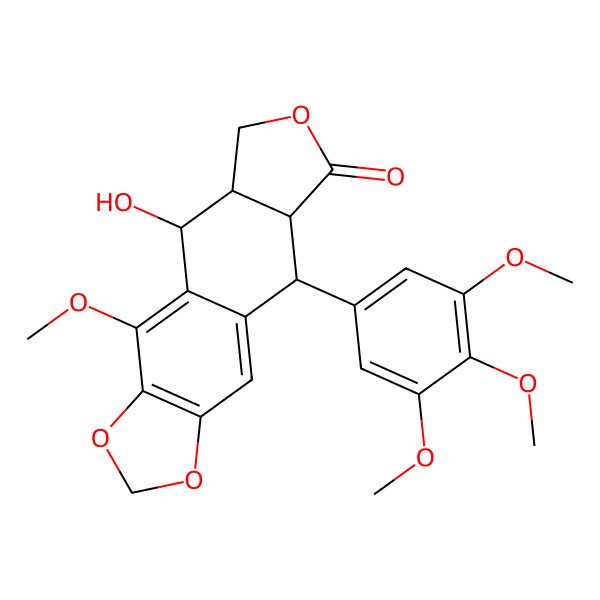 2D Structure of (5S,5aR,8aR,9R)-5-hydroxy-4-methoxy-9-(3,4,5-trimethoxyphenyl)-5a,6,8a,9-tetrahydro-5H-[2]benzofuro[6,5-f][1,3]benzodioxol-8-one