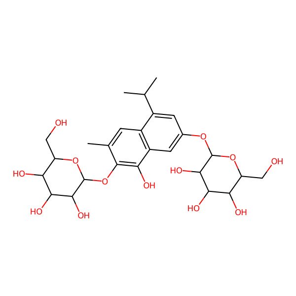 2D Structure of 2-(Hydroxymethyl)-6-[8-hydroxy-6-methyl-4-propan-2-yl-7-[3,4,5-trihydroxy-6-(hydroxymethyl)oxan-2-yl]oxynaphthalen-2-yl]oxyoxane-3,4,5-triol