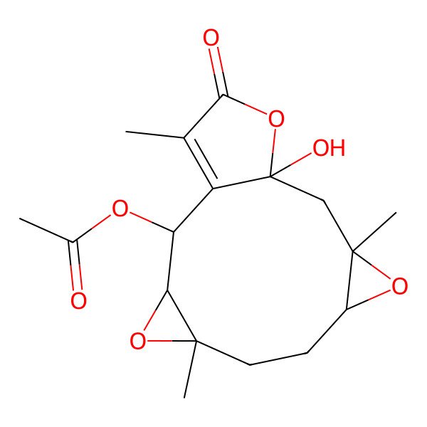 2D Structure of (12-Hydroxy-5,10,15-trimethyl-14-oxo-4,9,13-trioxatetracyclo[10.3.0.03,5.08,10]pentadec-1(15)-en-2-yl) acetate