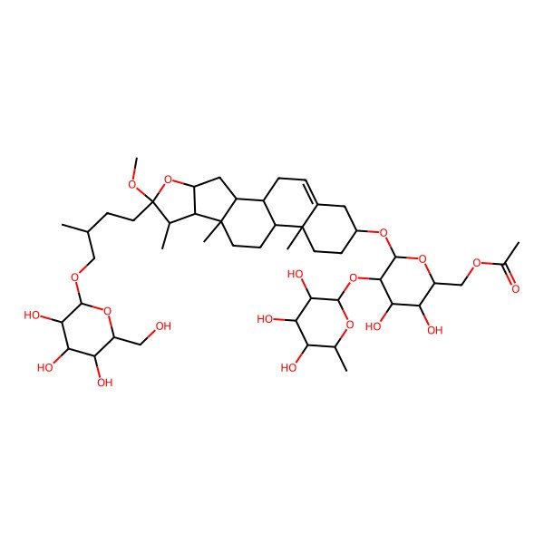 2D Structure of [3,4-Dihydroxy-6-[[6-methoxy-7,9,13-trimethyl-6-[3-methyl-4-[3,4,5-trihydroxy-6-(hydroxymethyl)oxan-2-yl]oxybutyl]-5-oxapentacyclo[10.8.0.02,9.04,8.013,18]icos-18-en-16-yl]oxy]-5-(3,4,5-trihydroxy-6-methyloxan-2-yl)oxyoxan-2-yl]methyl acetate