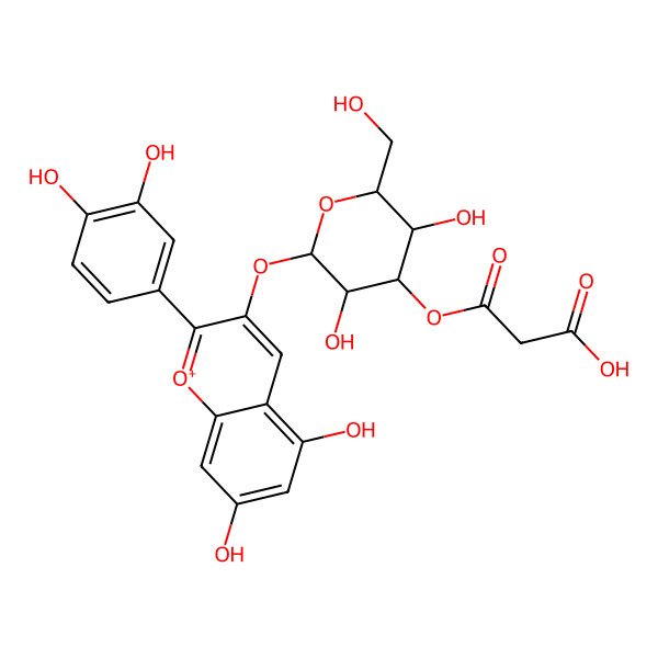 2D Structure of 3-[(2S,3R,4S,5R,6S)-2-[2-(3,4-dihydroxyphenyl)-5,7-dihydroxychromenylium-3-yl]oxy-3,5-dihydroxy-6-(hydroxymethyl)oxan-4-yl]oxy-3-oxopropanoic acid