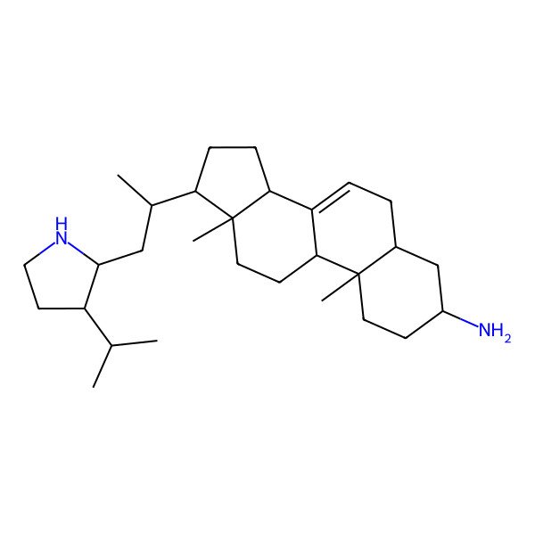 2D Structure of 10,13-dimethyl-17-[1-(3-propan-2-ylpyrrolidin-2-yl)propan-2-yl]-2,3,4,5,6,9,11,12,14,15,16,17-dodecahydro-1H-cyclopenta[a]phenanthren-3-amine