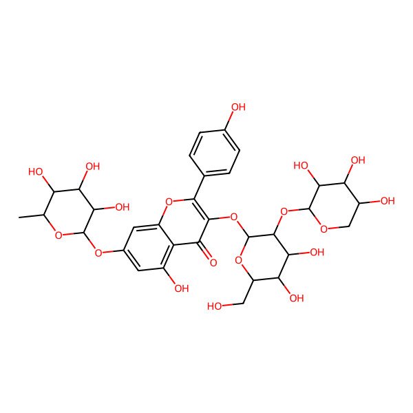 2D Structure of 3-[4,5-Dihydroxy-6-(hydroxymethyl)-3-(3,4,5-trihydroxyoxan-2-yl)oxyoxan-2-yl]oxy-5-hydroxy-2-(4-hydroxyphenyl)-7-(3,4,5-trihydroxy-6-methyloxan-2-yl)oxychromen-4-one
