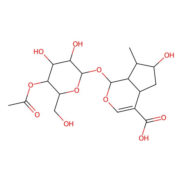 2D Structure of 1-[5-Acetyloxy-3,4-dihydroxy-6-(hydroxymethyl)oxan-2-yl]oxy-6-hydroxy-7-methyl-1,4a,5,6,7,7a-hexahydrocyclopenta[c]pyran-4-carboxylic acid