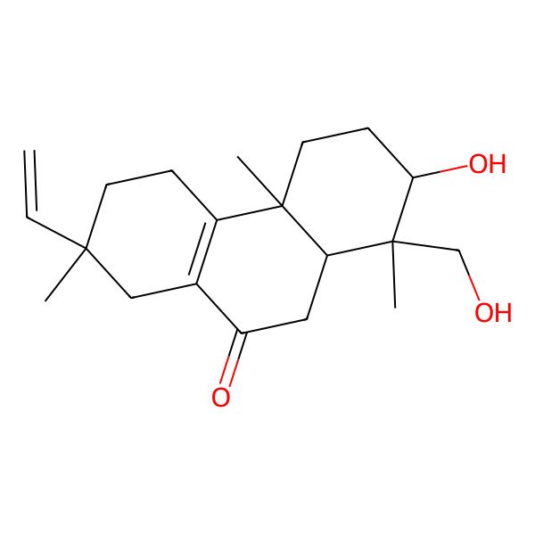 2D Structure of (1R,2S,4aS,7S,10aR)-7-ethenyl-2-hydroxy-1-(hydroxymethyl)-1,4a,7-trimethyl-2,3,4,5,6,8,10,10a-octahydrophenanthren-9-one 2D Structure of (1R,2S,4aS,7S,10aR)-7-ethenyl-2-hydroxy-1-(hydroxymethyl)-1,4a,7-trimethyl-2,3,4,5,6,8,10,10a-octahydrophenanthren-9-one