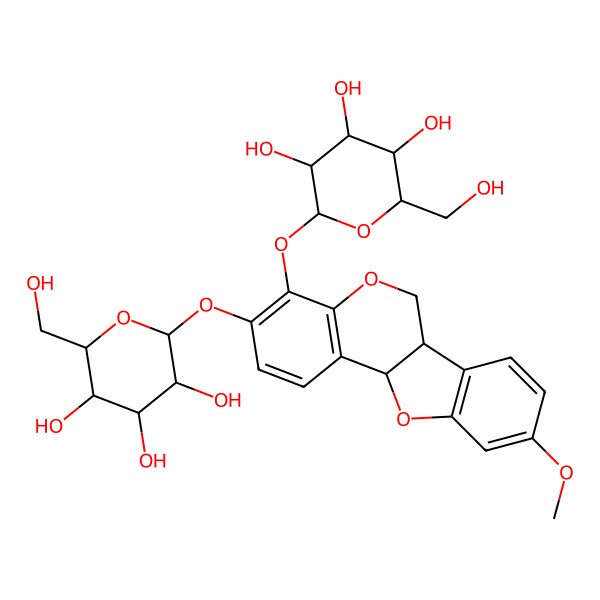 2D Structure of (2S,3R,4S,5R,6R)-2-[[(6aR,11aR)-9-methoxy-4-[(2S,3R,4S,5R,6R)-3,4,5-trihydroxy-6-(hydroxymethyl)oxan-2-yl]oxy-6a,11a-dihydro-6H-[1]benzofuro[3,2-c]chromen-3-yl]oxy]-6-(hydroxymethyl)oxane-3,4,5-triol