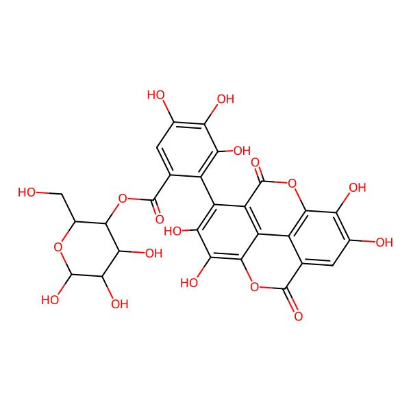 2D Structure of [(2R,3S,4R,5R,6R)-4,5,6-trihydroxy-2-(hydroxymethyl)oxan-3-yl] 3,4,5-trihydroxy-2-(6,7,13,14-tetrahydroxy-3,10-dioxo-2,9-dioxatetracyclo[6.6.2.04,16.011,15]hexadeca-1(15),4(16),5,7,11,13-hexaen-5-yl)benzoate