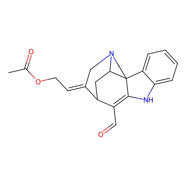 2D Structure of [(2E)-2-[(1R,11S,17S)-10-formyl-8,14-diazapentacyclo[9.5.2.01,9.02,7.014,17]octadeca-2,4,6,9-tetraen-12-ylidene]ethyl] acetate