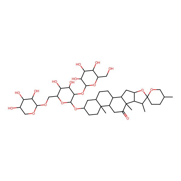 2D Structure of Spirostan-12-one, 3-[(O-I+/--L-arabinopyranosyl-(1a6)-O-[I(2)-D-glucopyranosyl-(1a2)]-I(2)-D-glucopyranosyl)oxy]-, (3I(2),5I(2),25R)-