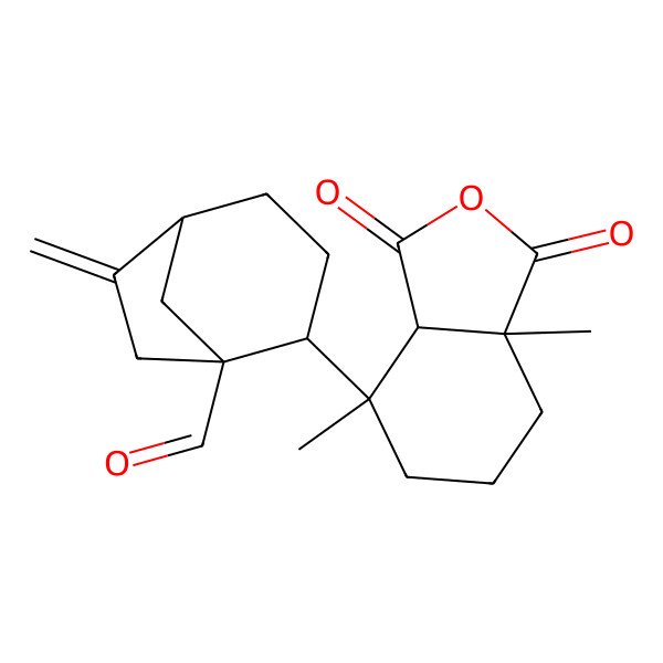 2D Structure of (1R,2S)-2-[(3aS,4S,7aR)-4,7a-dimethyl-1,3-dioxo-3a,5,6,7-tetrahydro-2-benzouran-4-yl]-6-methylidenebicyclo[3.2.1]octane-1-carbaldehyde