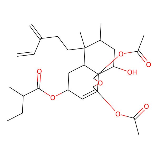 2D Structure of [(1S,3R,5R,6aS,7R,8R,10S,10aS)-1,3-diacetyloxy-10-hydroxy-7,8-dimethyl-7-(3-methylidenepent-4-enyl)-1,3,5,6,6a,8,9,10-octahydrobenzo[d][2]benzofuran-5-yl] (2R)-2-methylbutanoate