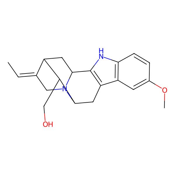2D Structure of [(1S,12S)-15-ethylidene-7-methoxy-3,17-diazapentacyclo[12.3.1.02,10.04,9.012,17]octadeca-2(10),4(9),5,7-tetraen-13-yl]methanol