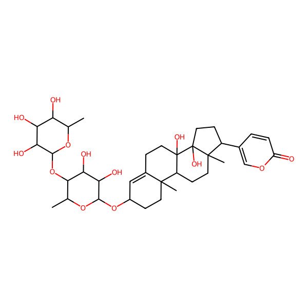 2D Structure of 3beta-(4-O-alpha-L-Rhamnopyranosyl-alpha-L-rhamnopyranosyloxy)-8,14-dihydroxybufa-4,20,22-trienolide