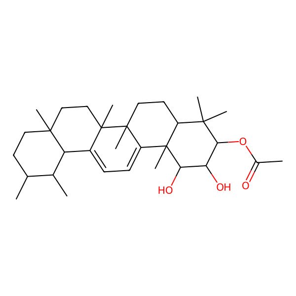 2D Structure of [(1S,2R,3R,4aS,6aS,6bR,8aR,11R,12S,12aR,14bS)-1,2-dihydroxy-4,4,6a,6b,8a,11,12,14b-octamethyl-2,3,4a,5,6,7,8,9,10,11,12,12a-dodecahydro-1H-picen-3-yl] acetate