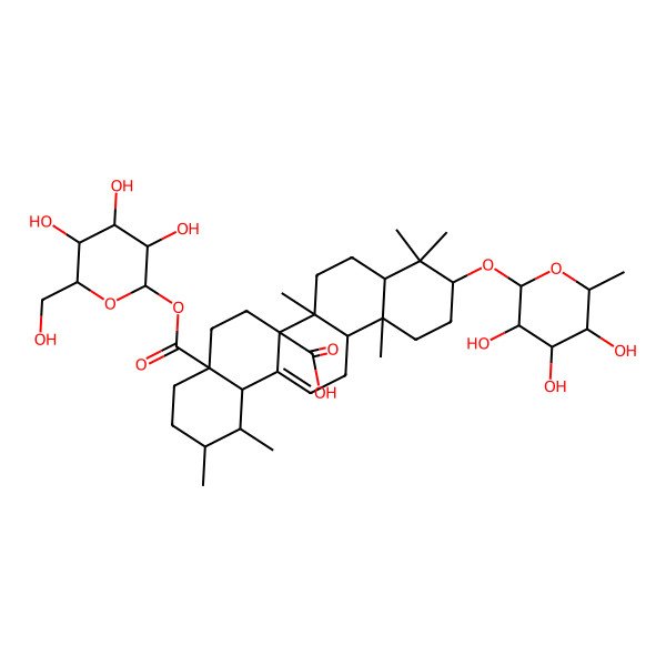 2D Structure of 3beta-(alpha-L-Rhamnopyranosyloxy)urs-12-ene-27,28-dioic acid 28-beta-D-glucopyranosyl ester