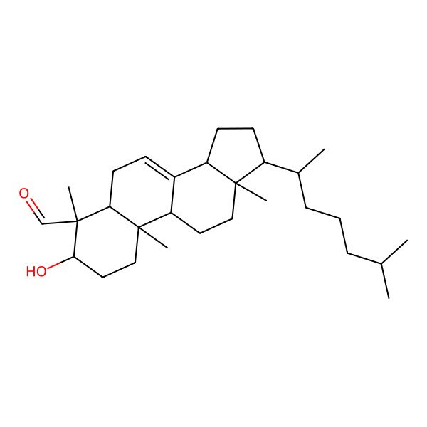 2D Structure of 3beta-Hydroxy-4beta-methyl-5alpha-cholest-7-ene-4alpha-carbaldehyde