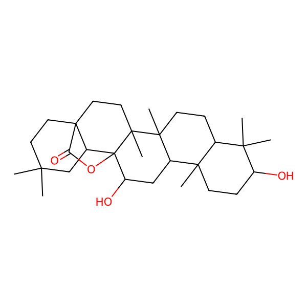 2D Structure of (1S,4S,5R,8R,10S,13R,14R,16R,17S,18R)-10,16-dihydroxy-4,5,9,9,13,20,20-heptamethyl-24-oxahexacyclo[15.5.2.01,18.04,17.05,14.08,13]tetracosan-23-one