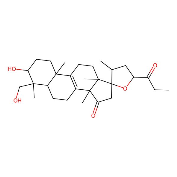 2D Structure of (3beta,17alpha,23R)-17,23-Epoxy-3,29-dihydroxy-27-norlanost-8-ene-15,24-dione