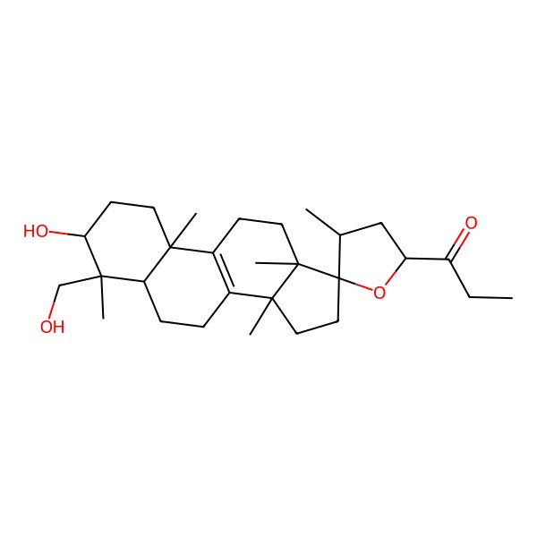 2D Structure of (3beta,17alpha,23S)-17,23-Epoxy-3,29-dihydroxy-27-norlanost-8-en-24-one 2D Structure of (3beta,17alpha,23S)-17,23-Epoxy-3,29-dihydroxy-27-norlanost-8-en-24-one