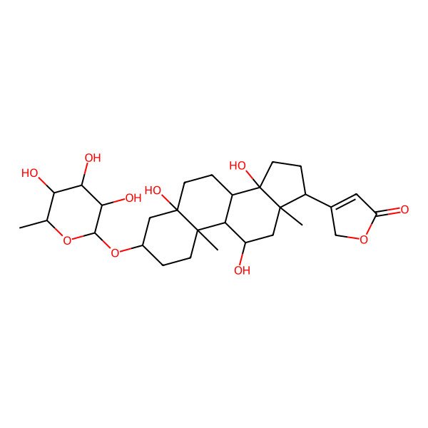 2D Structure of (3beta,5beta,11alpha)-3-[(6-Deoxy-beta-D-gulopyranosyl)oxy]-5,11,14-trihydroxycard-20(22)-enolide
