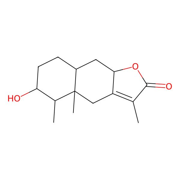 2D Structure of (3beta,8beta)-3-Hydroxy-7(11)-eremophilen-12,8-olide