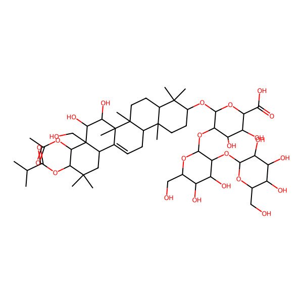 2D Structure of 6-[[9-Acetyloxy-7,8-dihydroxy-8a-(hydroxymethyl)-4,4,6a,6b,11,11,14b-heptamethyl-10-(2-methylpropanoyloxy)-1,2,3,4a,5,6,7,8,9,10,12,12a,14,14a-tetradecahydropicen-3-yl]oxy]-5-[4,5-dihydroxy-6-(hydroxymethyl)-3-[3,4,5-trihydroxy-6-(hydroxymethyl)oxan-2-yl]oxyoxan-2-yl]oxy-3,4-dihydroxyoxane-2-carboxylic acid