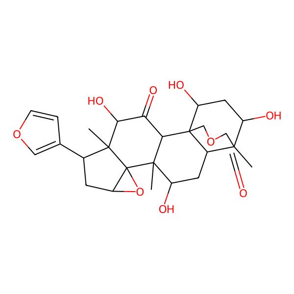 2D Structure of 6-(Furan-3-yl)-4,12,19,21-tetrahydroxy-5,11,15-trimethyl-9,17-dioxahexacyclo[13.3.3.01,14.02,11.05,10.08,10]henicosane-3,16-dione