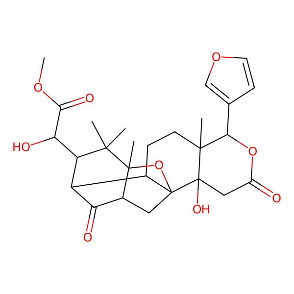 2D Structure of methyl (2S)-2-[(1S,2R,5S,6S,10S,11S,13S,14R,16R)-6-(furan-3-yl)-10-hydroxy-5,14,15,15-tetramethyl-8,17-dioxo-7,18-dioxapentacyclo[11.3.1.111,14.02,11.05,10]octadecan-16-yl]-2-hydroxyacetate